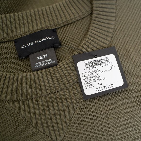 Club Monaco Crewneck Sweater Cotton Blend Olive - Picture 7 of 9